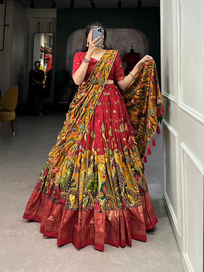 Red & Yellow Floral Heavy Lehenga Choli For Women with Designer Dupatta