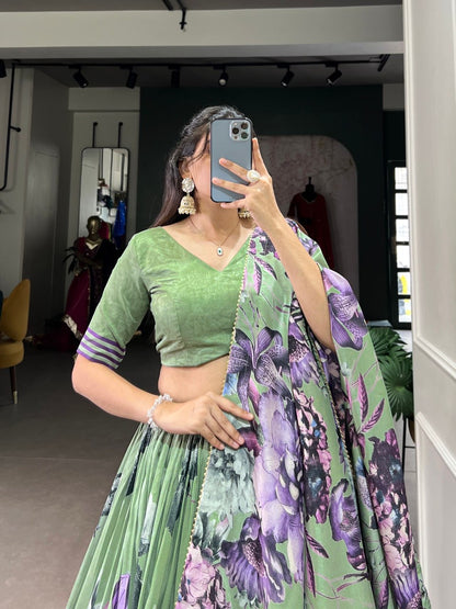 Floral Design Multi-colored Lehegas For Women with Fancy Blouse and Dupatta