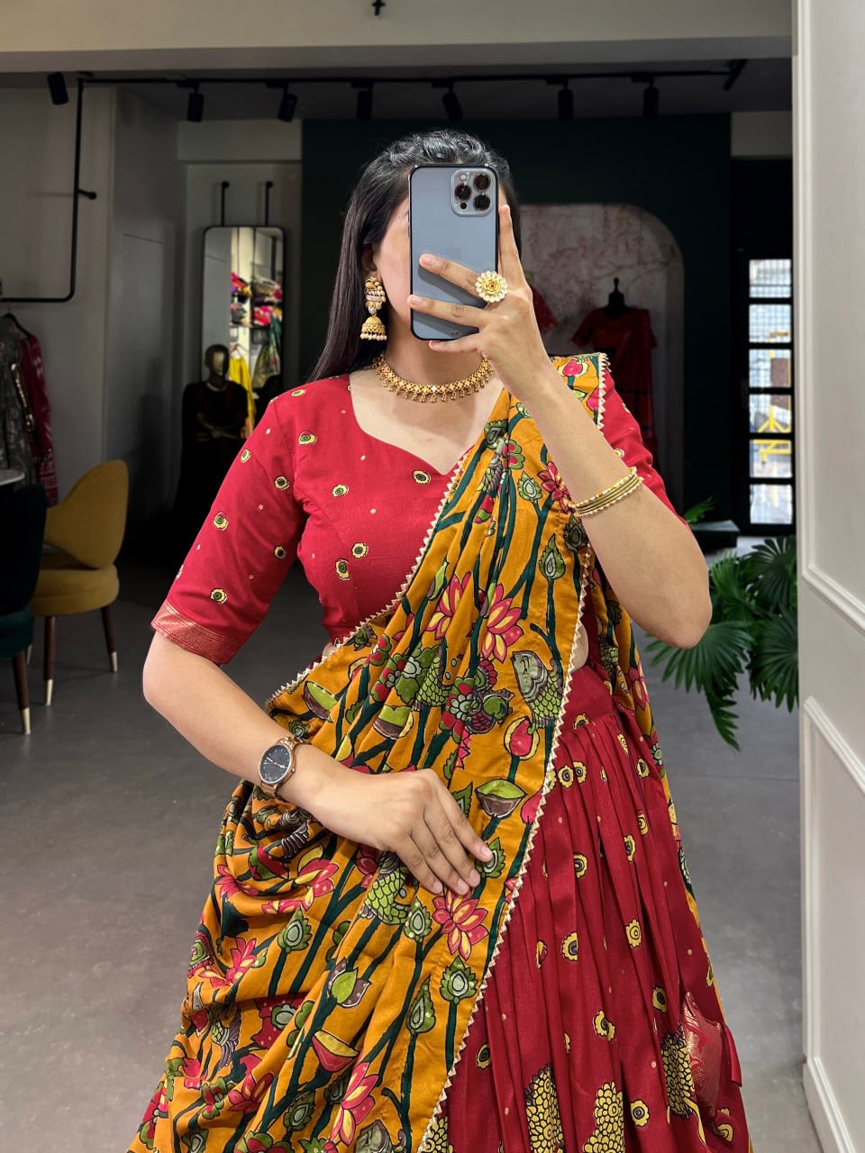 Red & Yellow Floral Heavy Lehenga Choli For Women with Designer Dupatta