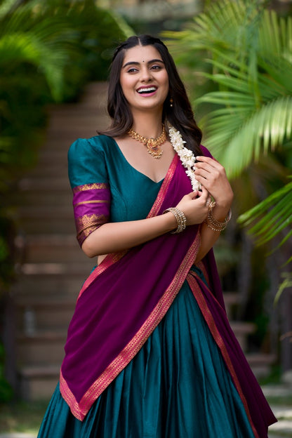 Navy Blue & Byzantine Lehenga Choli For Women with Pretty Blouse