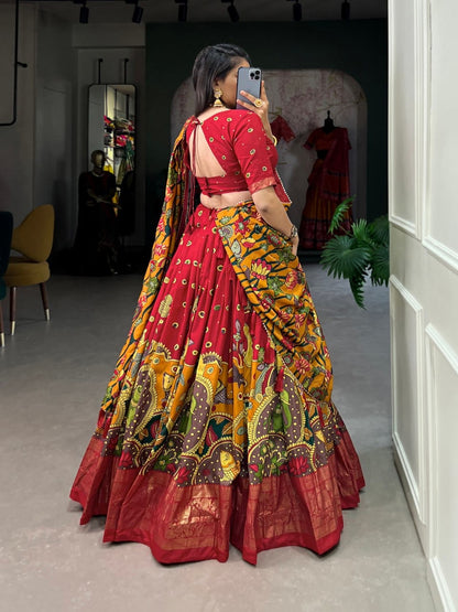 Red & Yellow Floral Heavy Lehenga Choli For Women with Designer Dupatta