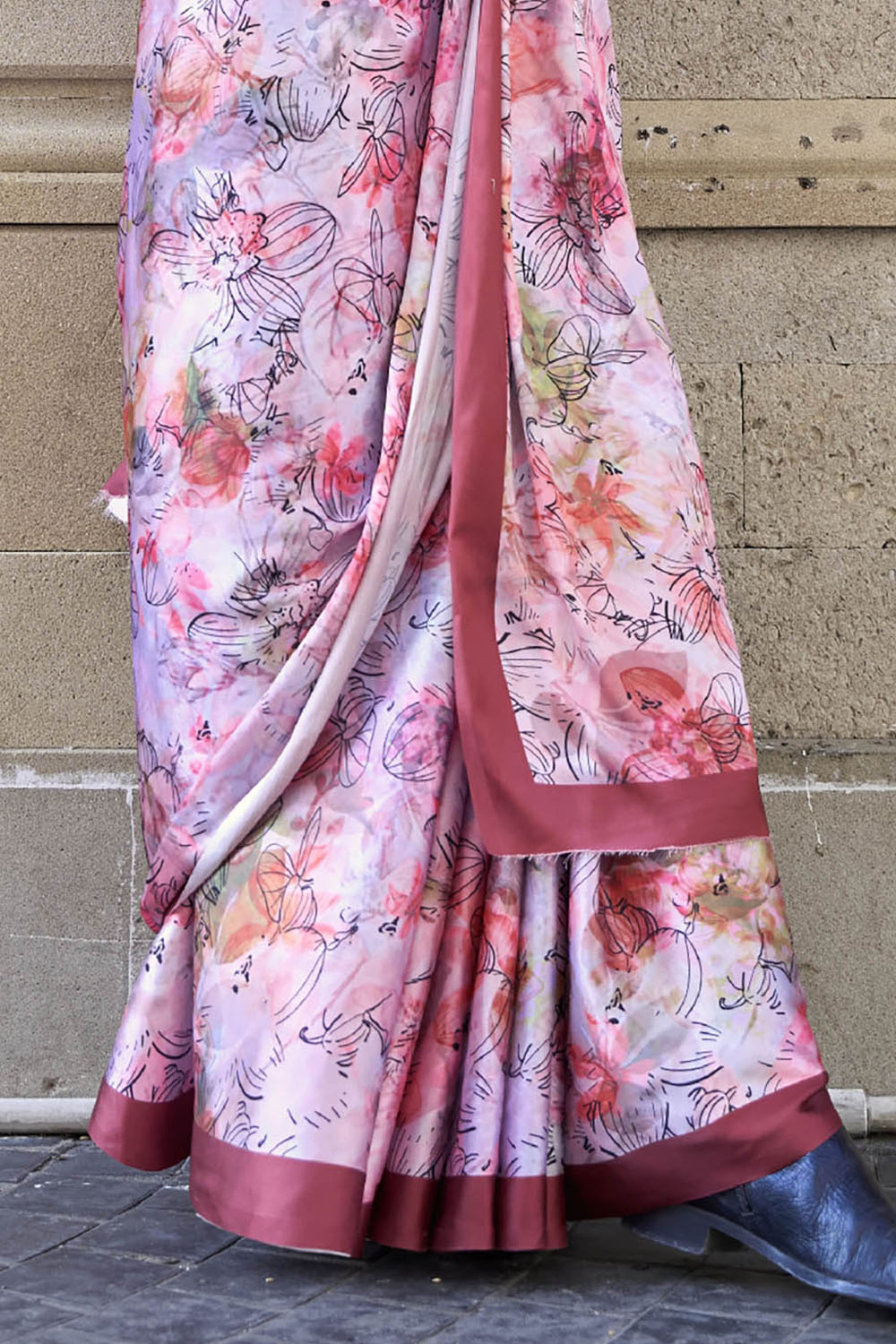 Pink & Multi-colored Printed Saree with Taffy Pink Designer Blouse