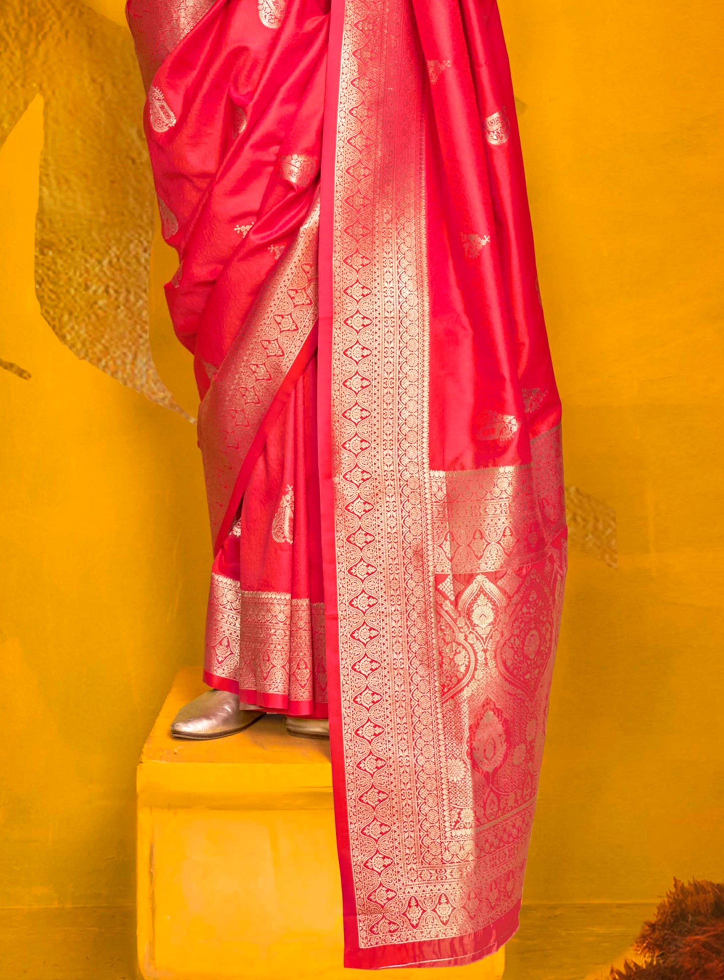 Imperial Pink & Golden Border Banarasi Silk Saree with Designer Blouse