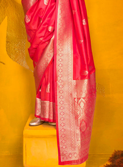 Imperial Pink & Golden Border Banarasi Silk Saree with Designer Blouse