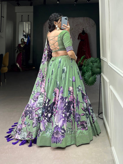 Floral Design Multi-colored Lehegas For Women with Fancy Blouse and Dupatta