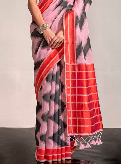 Taffy Pink & Red Designer Saree with Pretty Red Blouse