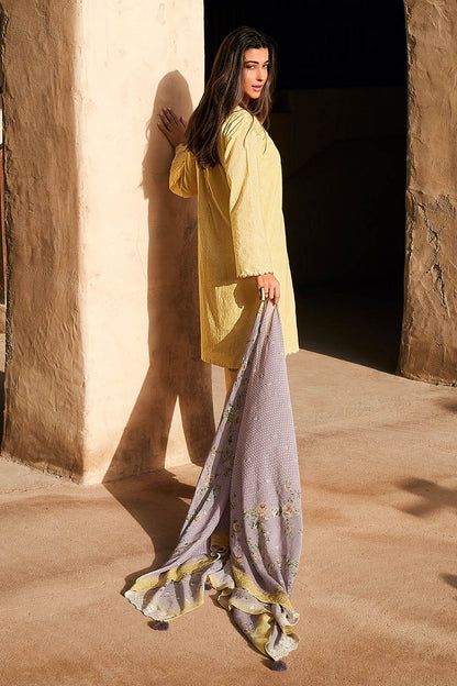Flax Yellow Bandhany Style Slawar Suit with Purple Designer Dupatta and Pant