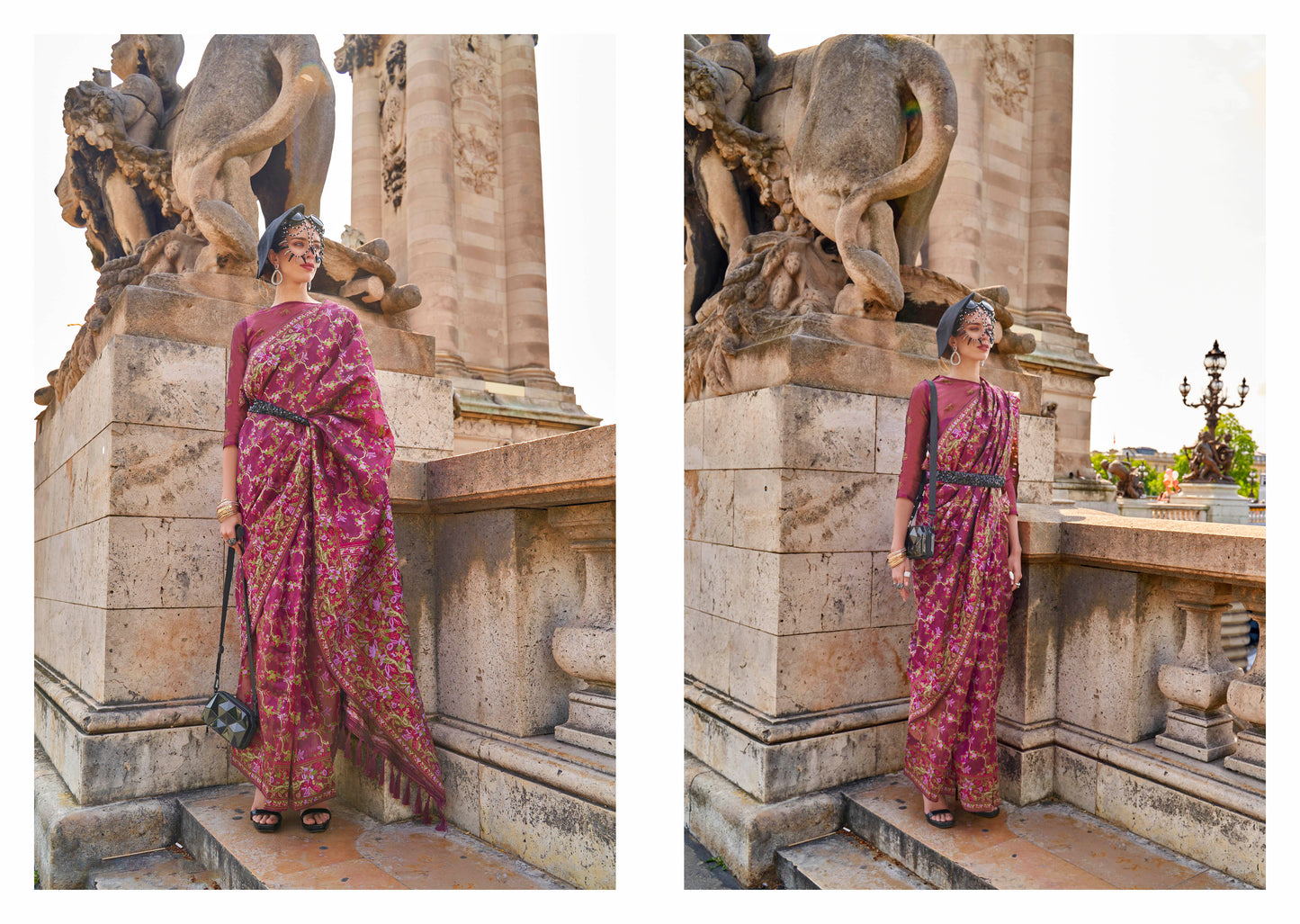 Fandango Purple Floral Kashmiri Silk Saree with Designer Blouse