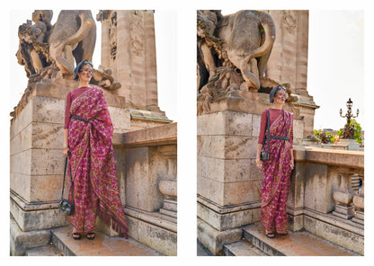 Fandango Purple Floral Kashmiri Silk Saree with Designer Blouse