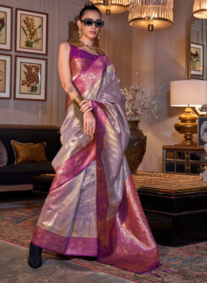 African Purple Banarasi Silk Saree with Fandango Purple Pretty Blouse