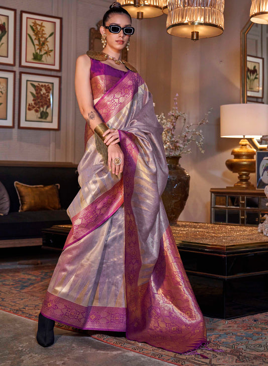 African Purple Banarasi Silk Saree with Fandango Purple Pretty Blouse