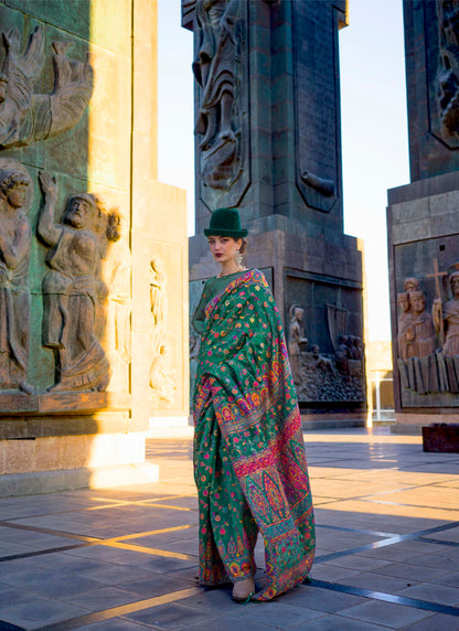 Sea Green Kashmiri Kani Silk Saree with Pretty Blouse