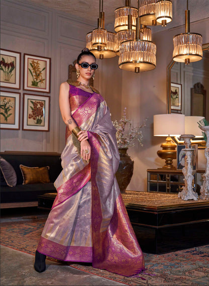 African Purple Banarasi Silk Saree with Fandango Purple Pretty Blouse