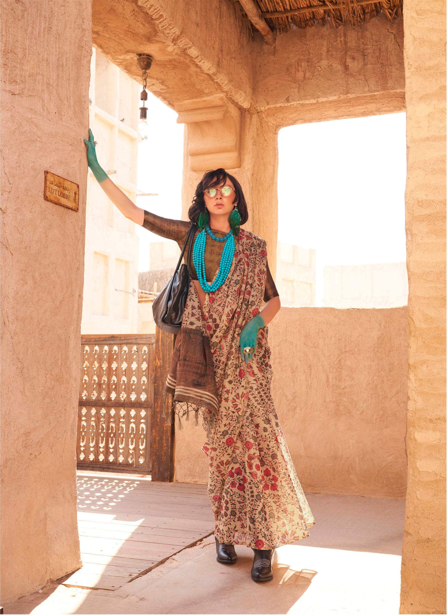 Flamingo Pink Floral Organza Saree with Designer Blouse