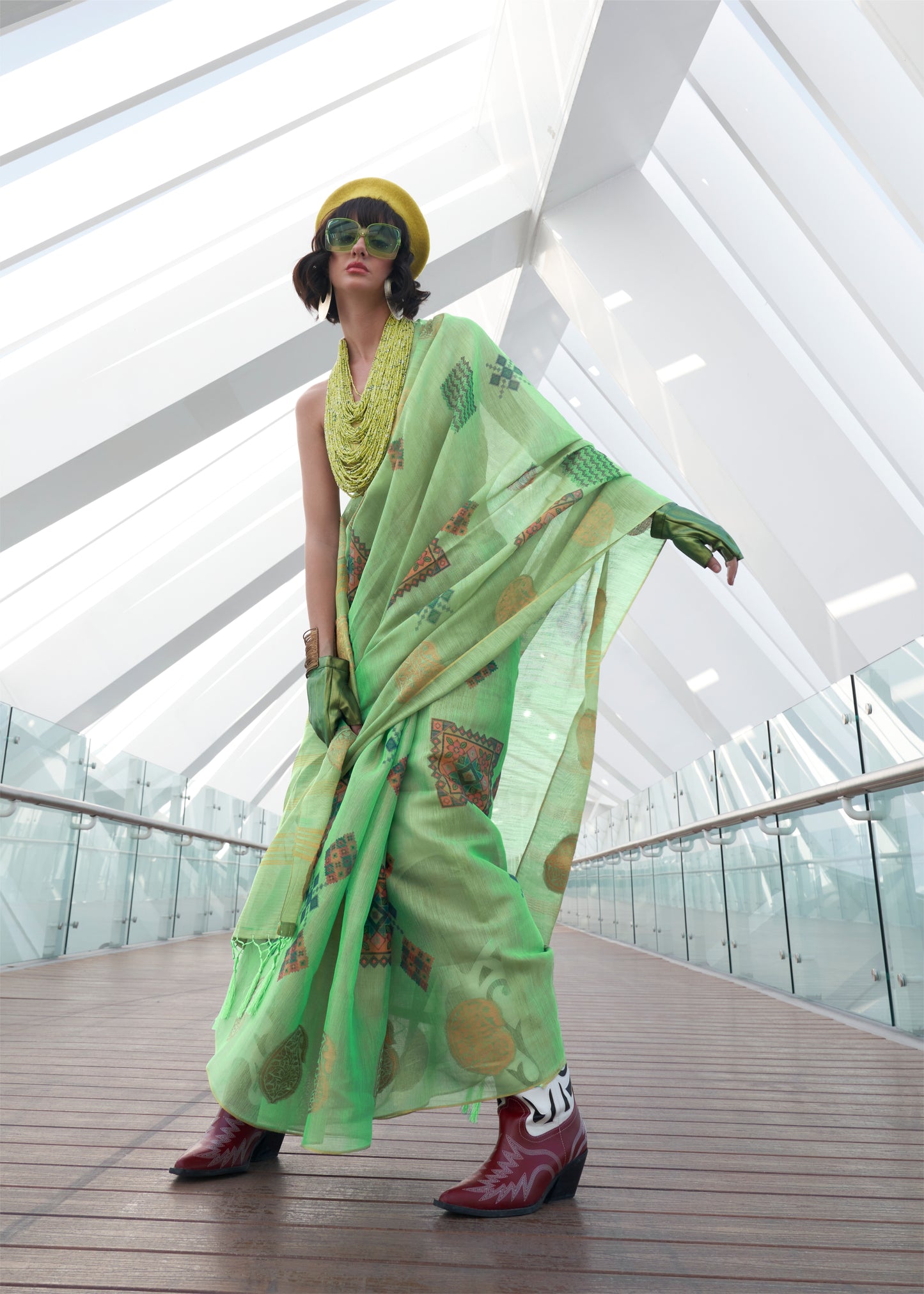 Emerald Green Tissue Silk Saree with Designer Blouse