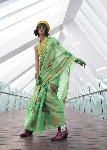 Emerald Green Tissue Silk Saree with Designer Blouse
