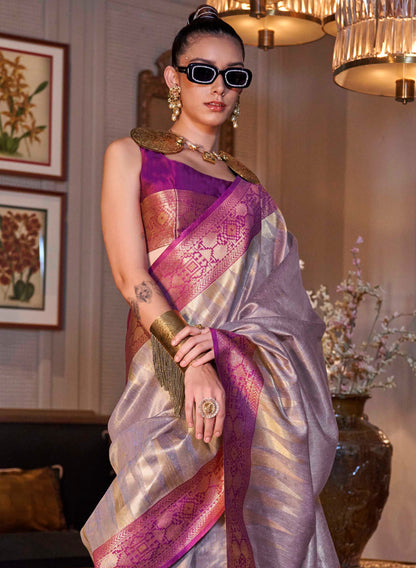 African Purple Banarasi Silk Saree with Fandango Purple Pretty Blouse