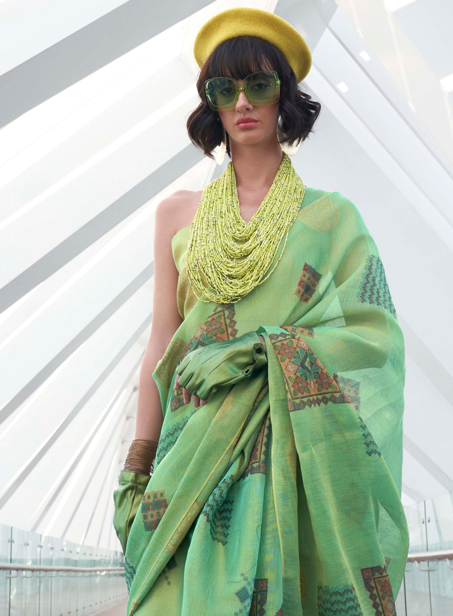 Emerald Green Tissue Silk Saree with Designer Blouse