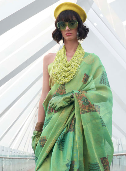 Emerald Green Tissue Silk Saree with Designer Blouse