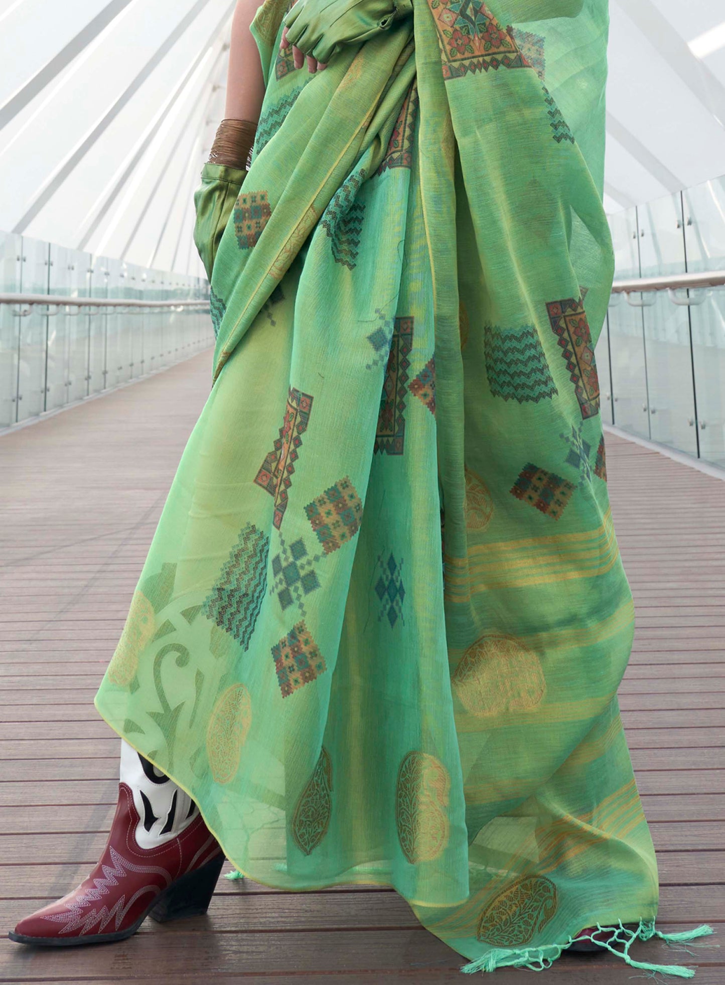 Emerald Green Tissue Silk Saree with Designer Blouse