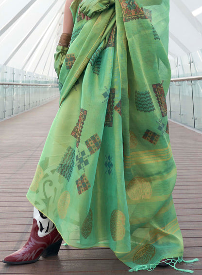 Emerald Green Tissue Silk Saree with Designer Blouse