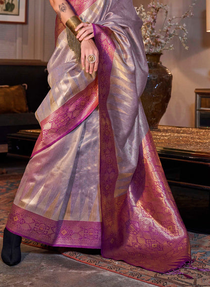 African Purple Banarasi Silk Saree with Fandango Purple Pretty Blouse