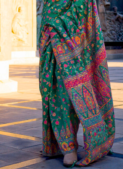 Sea Green Kashmiri Kani Silk Saree with Pretty Blouse