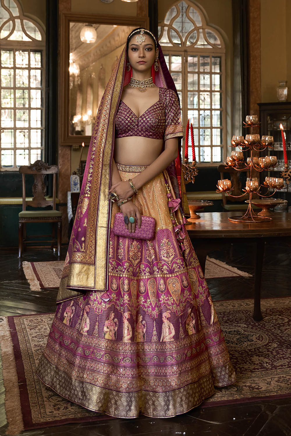 Yellow with Purple Maharani Style Soft Silk Designer Lahenga Choli for Woman