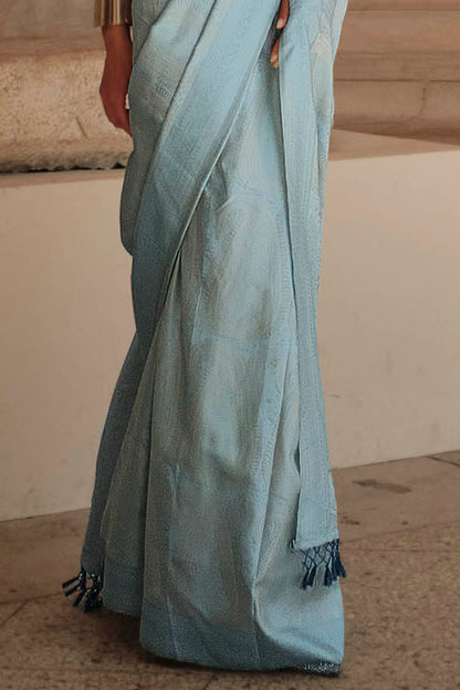 Baby Blue Kanjeevaram Silk Saree with Same Colored Designer Blouse