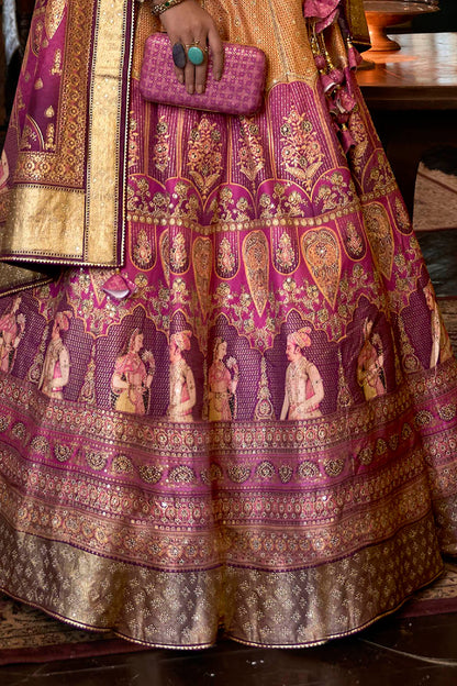 Yellow with Purple Maharani Style Soft Silk Designer Lahenga Choli for Woman