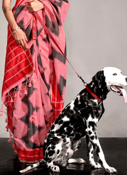 Red & Cerise Pink Designer Saree with Red Designer Blouse
