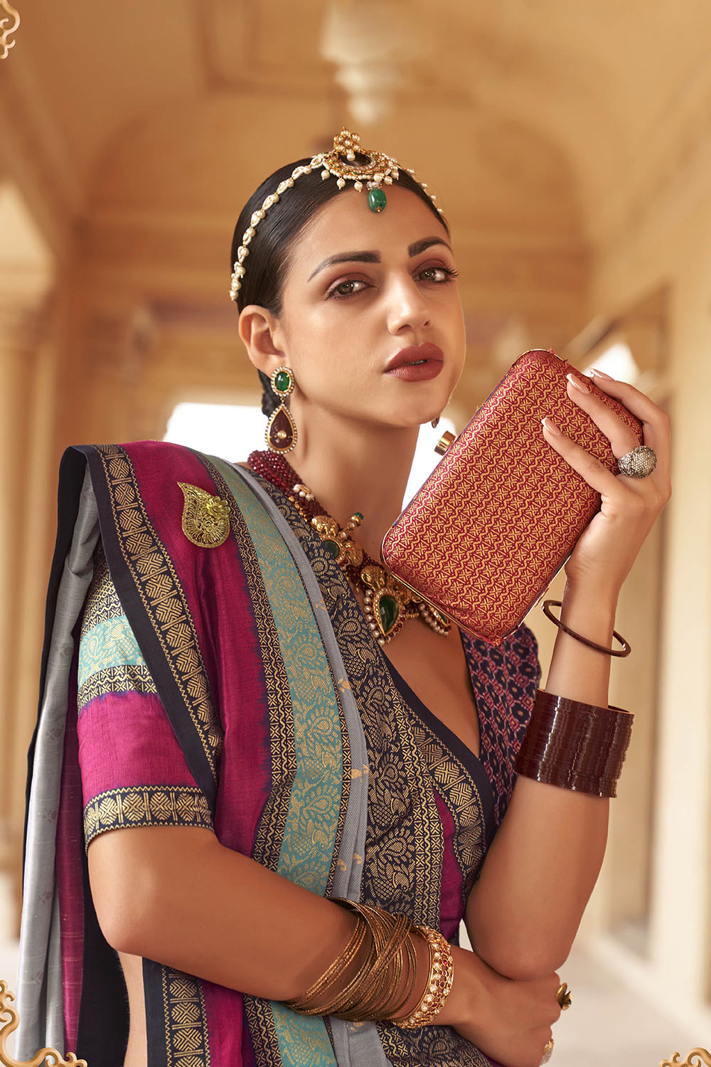 Light Blue & Pink Border Banarasi Silk Saree with Pretty Blouse