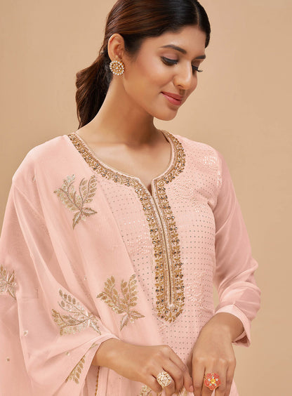 Lemonade Pink Salawar Suit with Embroidery Neck and Printed Dupatta