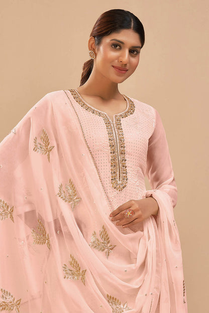 Lemonade Pink Salawar Suit with Embroidery Neck and Printed Dupatta