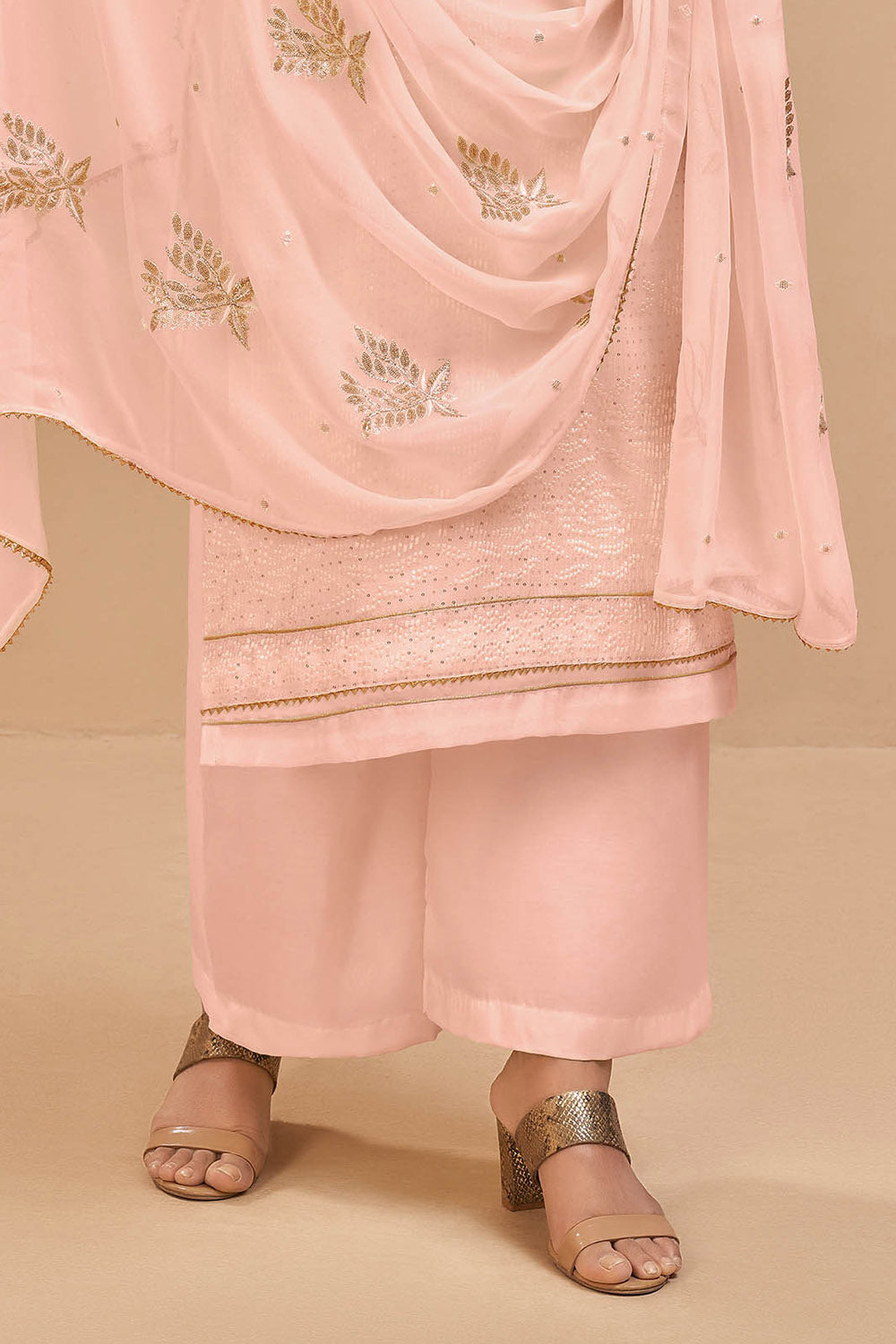 Lemonade Pink Salawar Suit with Embroidery Neck and Printed Dupatta
