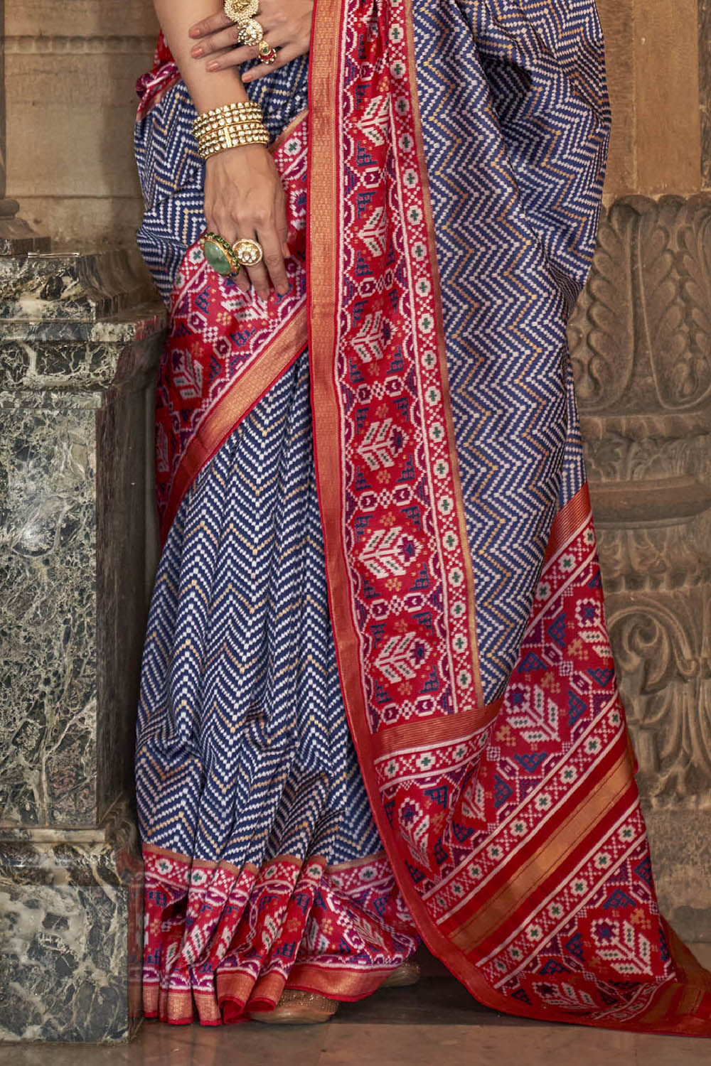 Blue & Red Designer Border Patola Saree with Red Designer Blouse