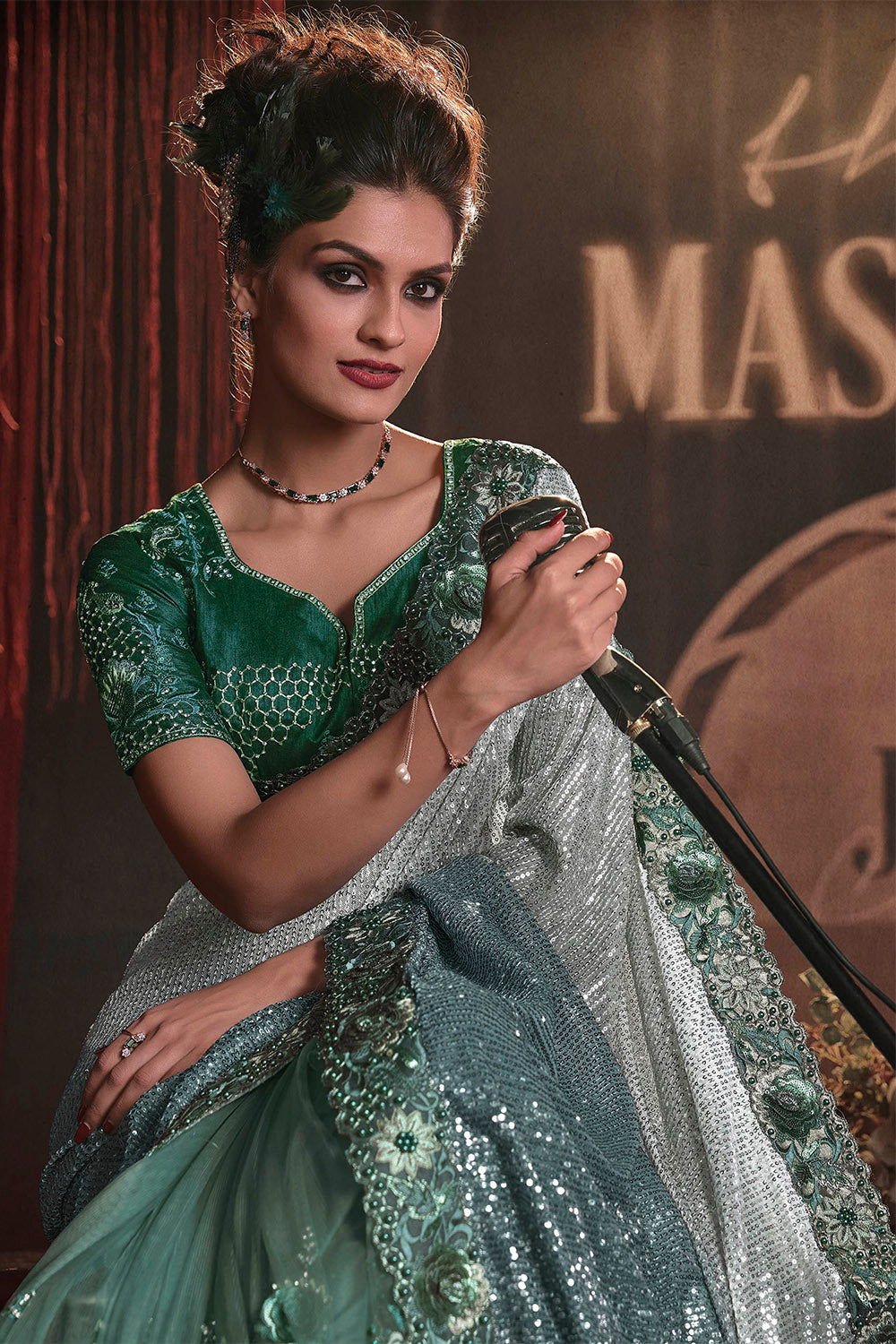 Jungle Green & Party Wear Saree with Green Designer Blouse