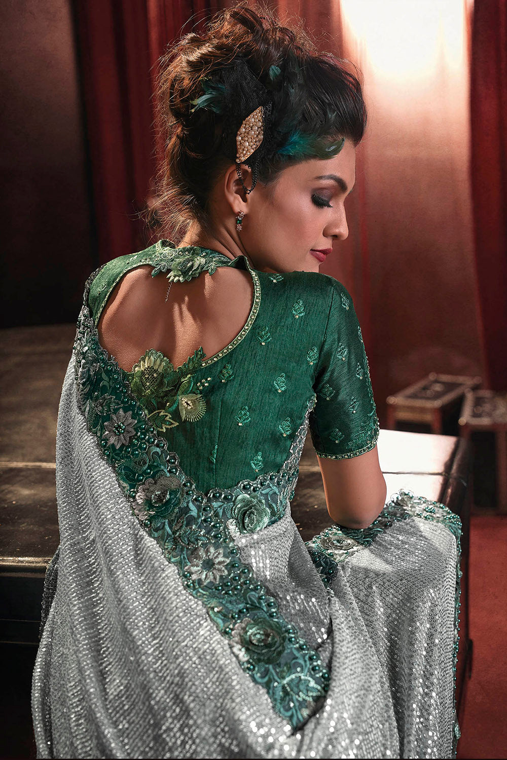 Jungle Green & Party Wear Saree with Green Designer Blouse