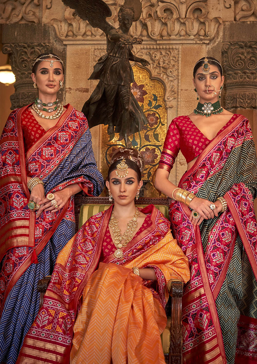 Blue & Red Designer Border Patola Saree with Red Designer Blouse
