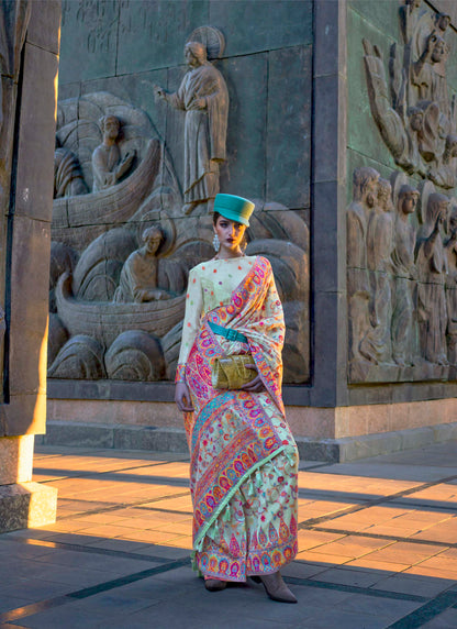 Baby Blue Kashmiri Kani Silk Saree with Pretty Blouse