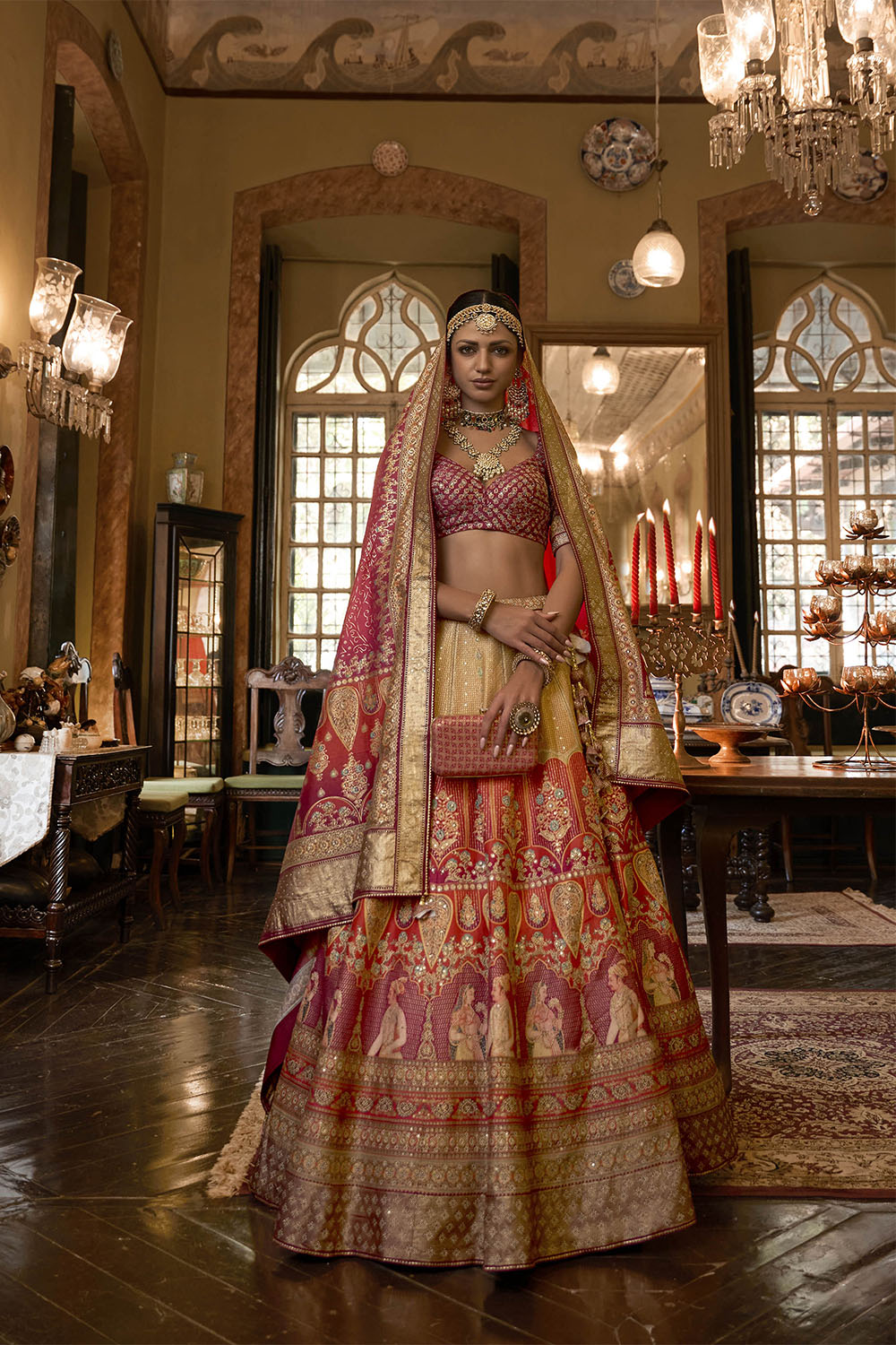 Orange Pink Maharani Style Soft Silk Designer Lahenga Choli for Woman
