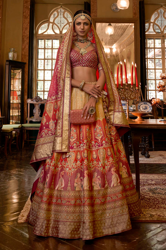 Orange Pink Maharani Style Soft Silk Designer Lahenga Choli for Woman
