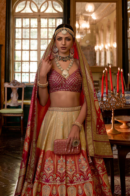 Orange Pink Maharani Style Soft Silk Designer Lahenga Choli for Woman
