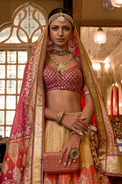Orange Pink Maharani Style Soft Silk Designer Lahenga Choli for Woman