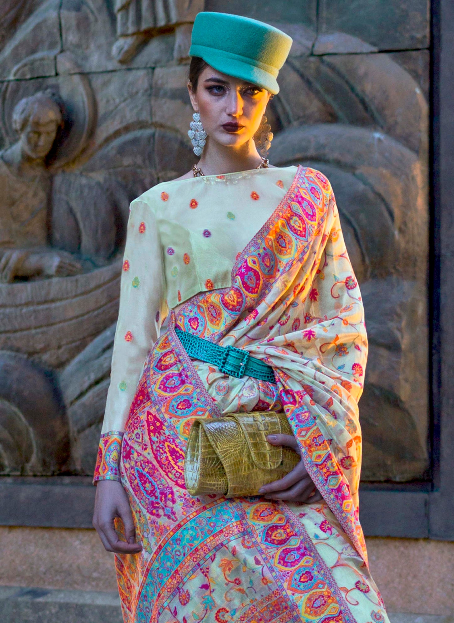 Baby Blue Kashmiri Kani Silk Saree with Pretty Blouse