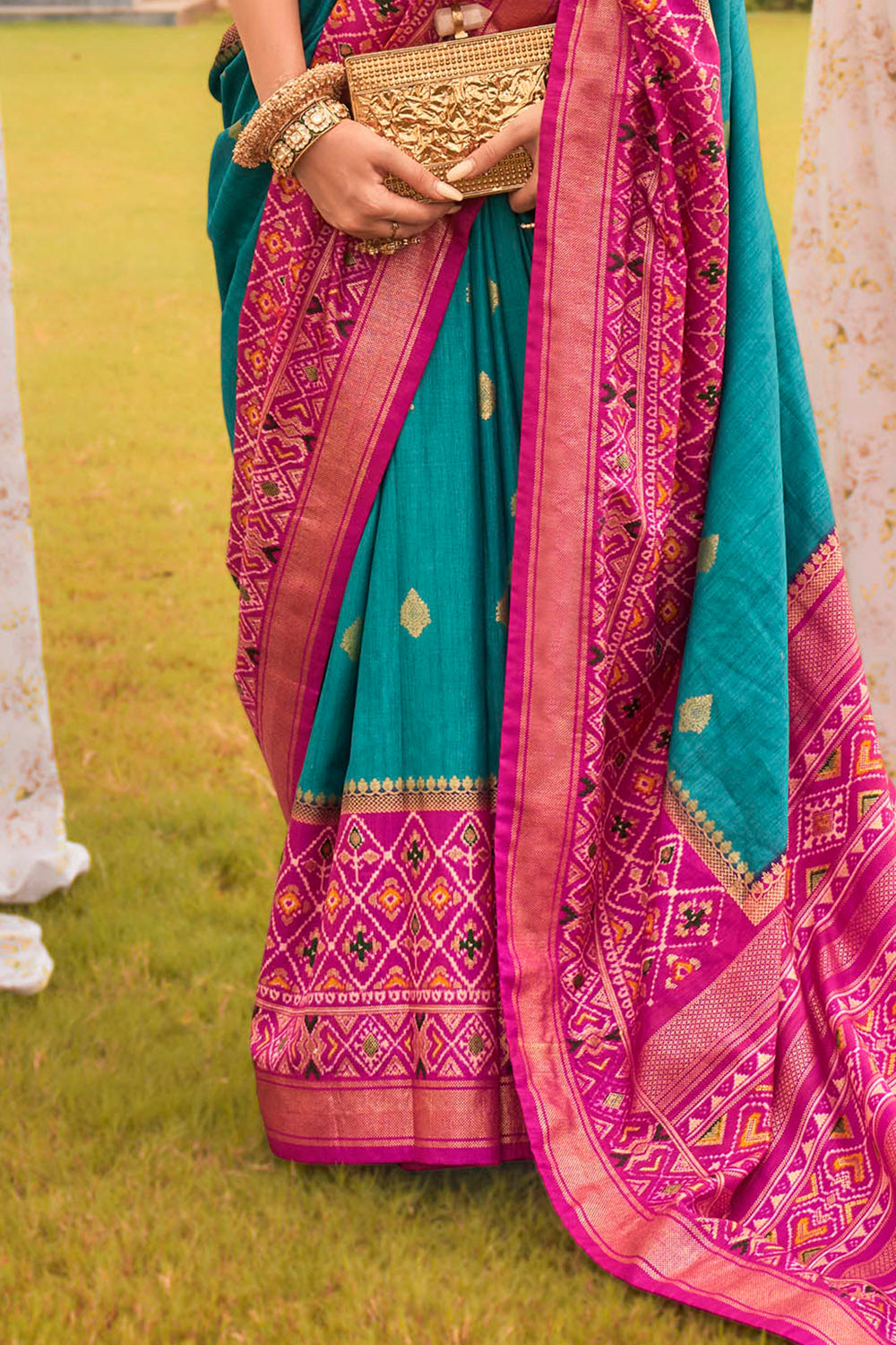 Magenta Pink & Olympic Ikkat Patola Saree with Pretty Blouse