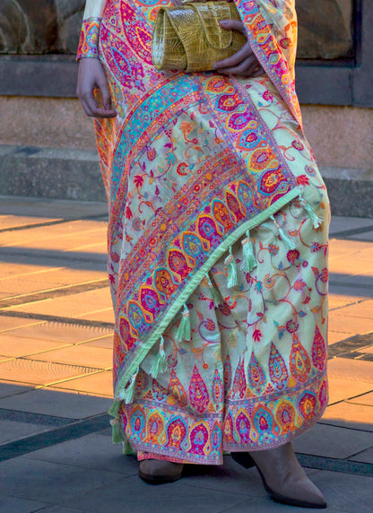 Baby Blue Kashmiri Kani Silk Saree with Pretty Blouse
