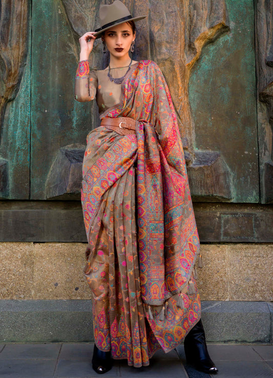 Tortilla Kashmiri Kani Silk Saree with Floral Designer Blouse