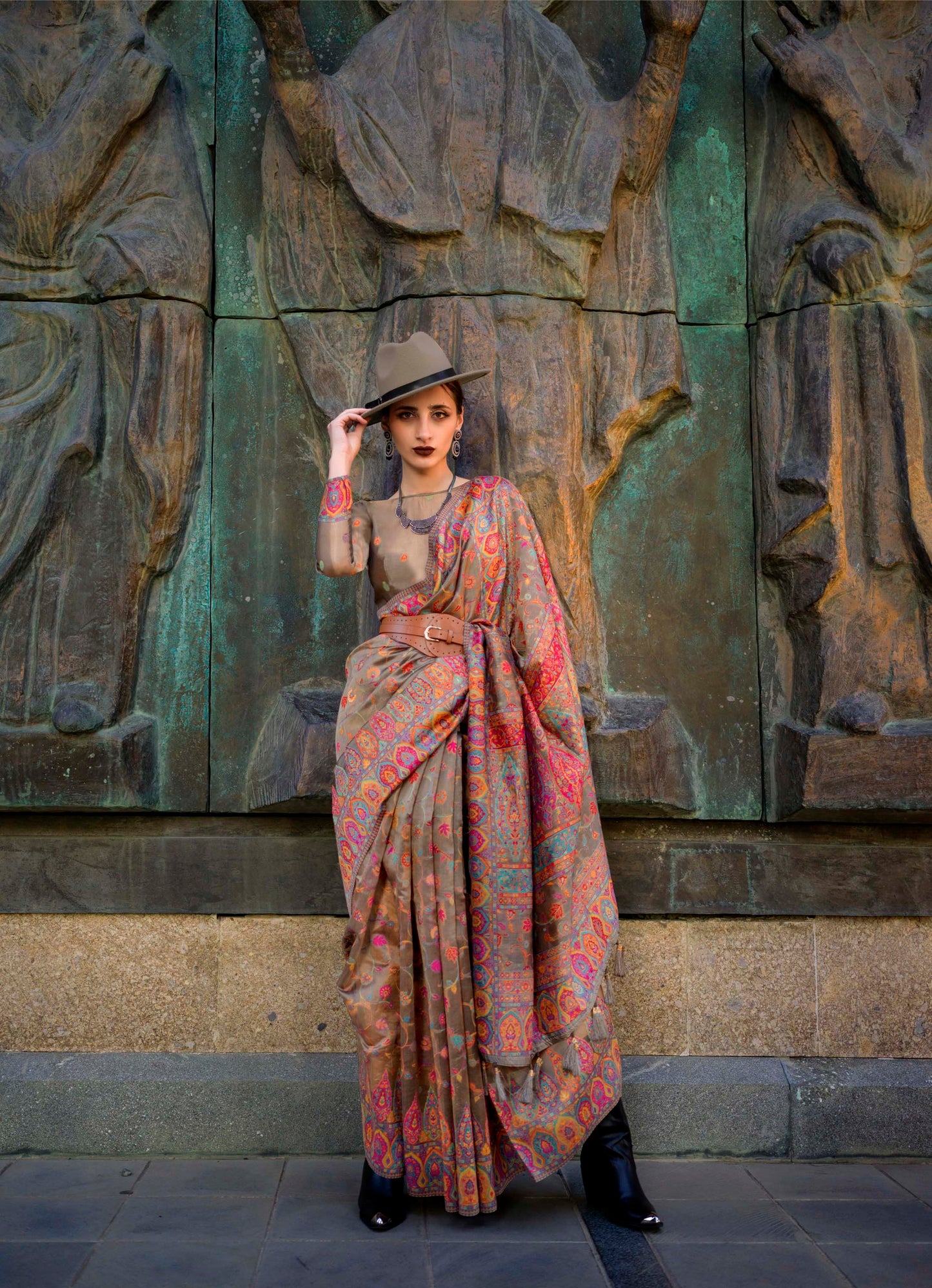 Tortilla Kashmiri Kani Silk Saree with Floral Designer Blouse