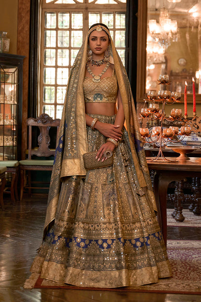 Champagne Golden Maharani Style Soft Silk Designer Lahenga Choli for Woman